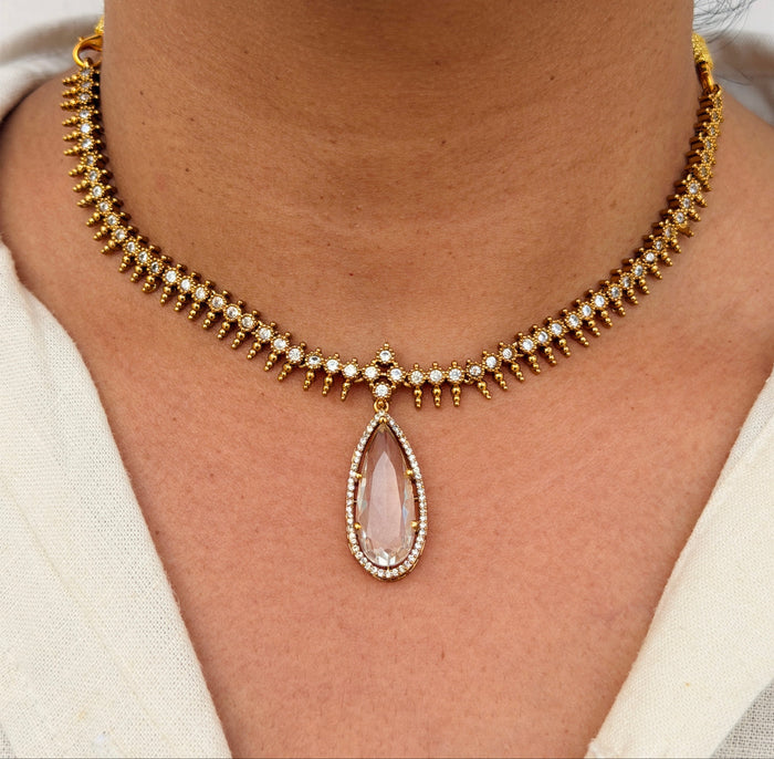 Smoky CZ Teardrop Necklace Set