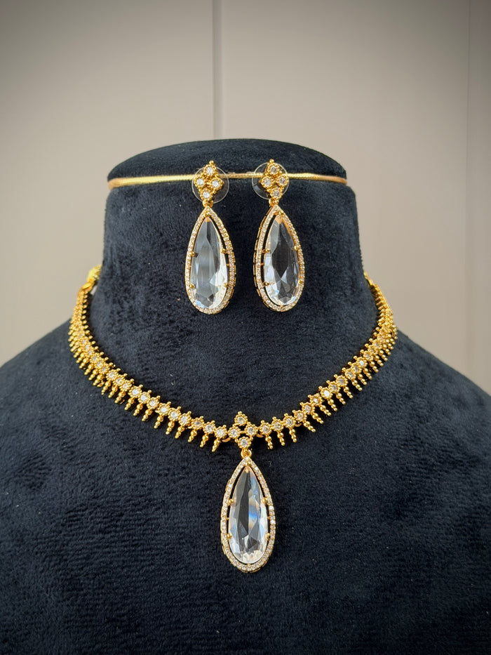 Smoky CZ Teardrop Necklace Set