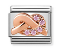 Stainless Steel & 9K Rose Gold Love Knot Charm with Pink CZ
