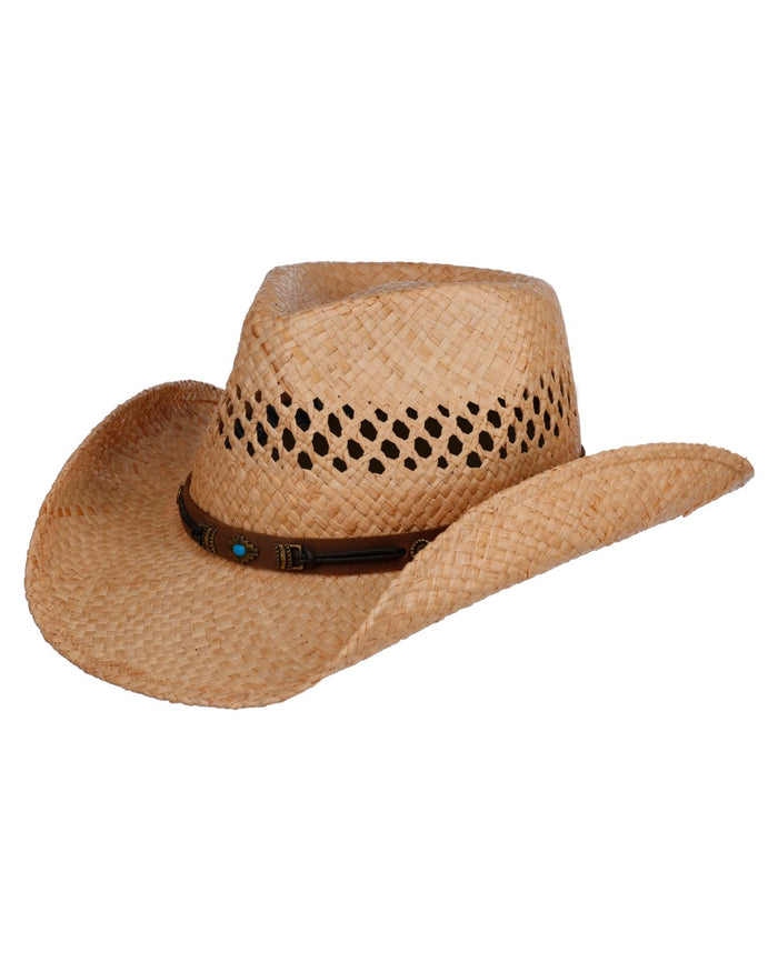 Natural coloured Stetson Rifterson Western Raffia Hat on white background #colour_natural