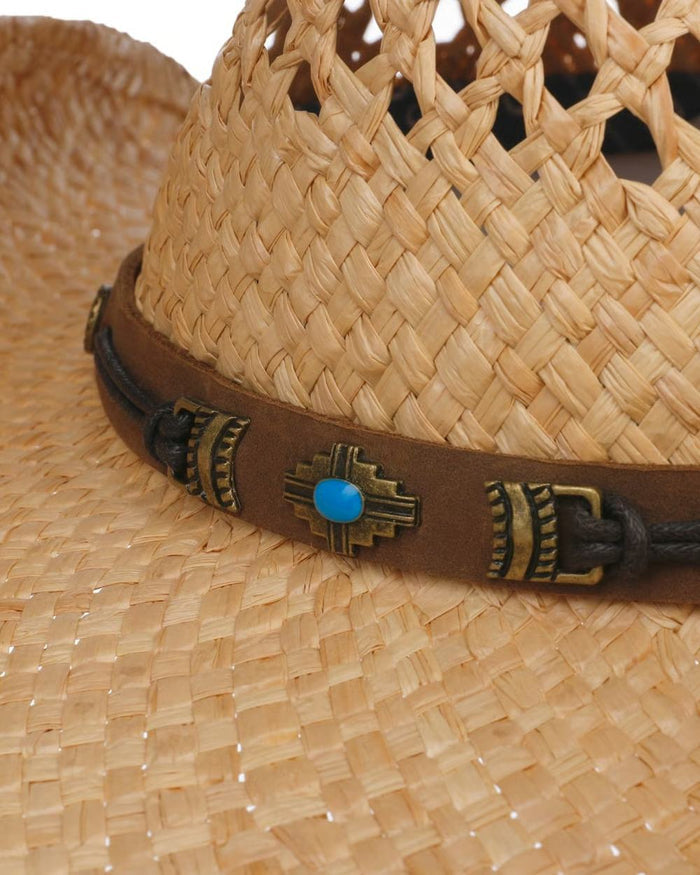 Natural coloured Stetson Rifterson Western Raffia Hat on white background #colour_natural