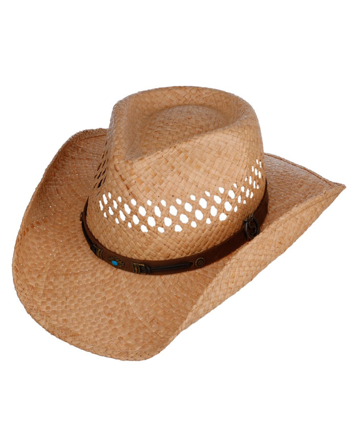 Natural coloured Stetson Rifterson Western Raffia Hat on white background #colour_natural