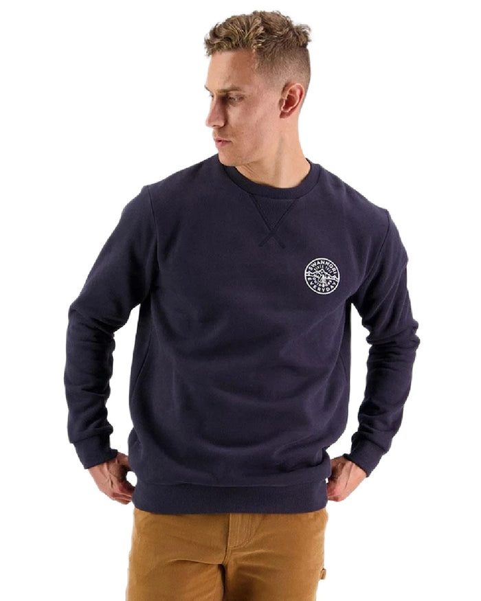 Navy Coloured Swanndri Mens Camp Crew Fleece on white background #colour_navy