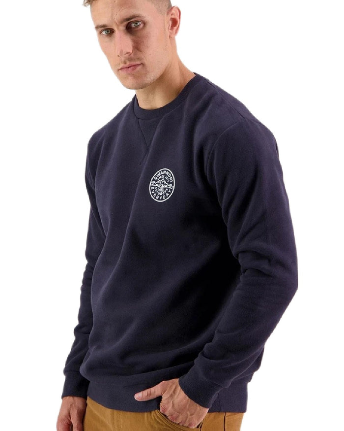 Navy Coloured Swanndri Mens Camp Crew Fleece on white background #colour_navy