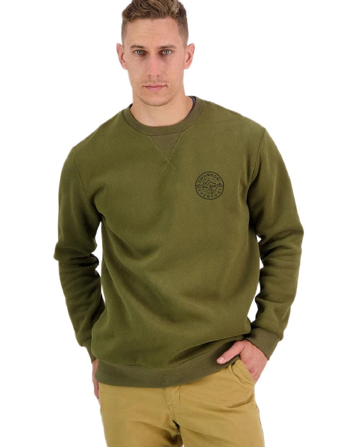 Khaki Coloured Swanndri Mens Camp Crew Fleece on white background #colour_khaki