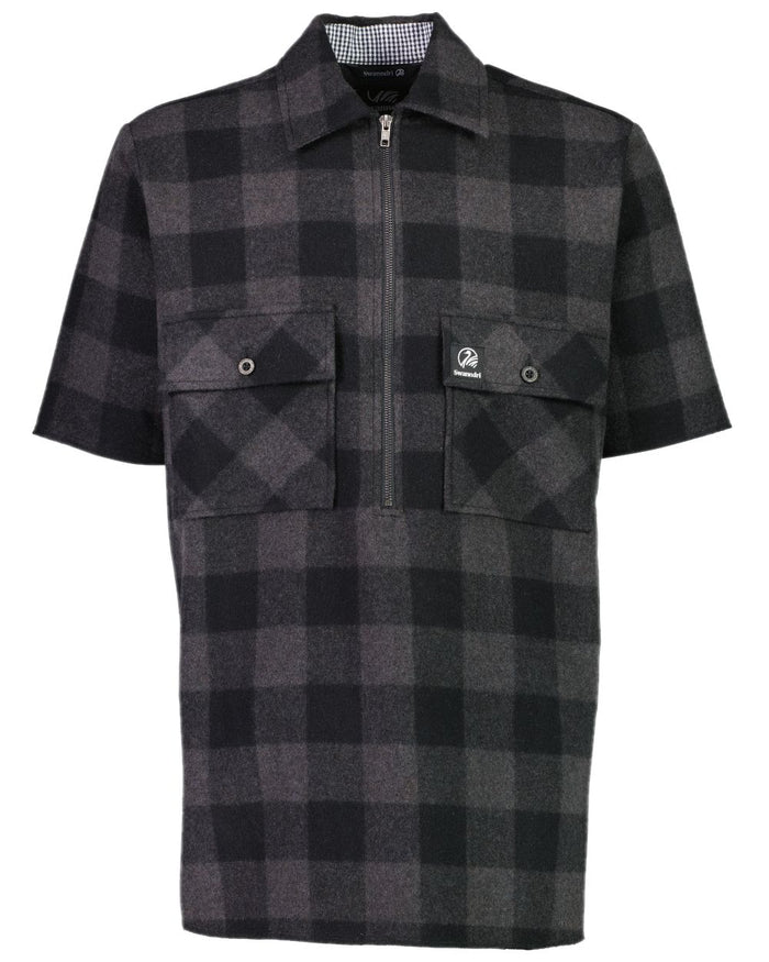 Grey Black Check Coloured Swanndri Mens Henderson Wool Jacket on white background #colour_grey-black-check