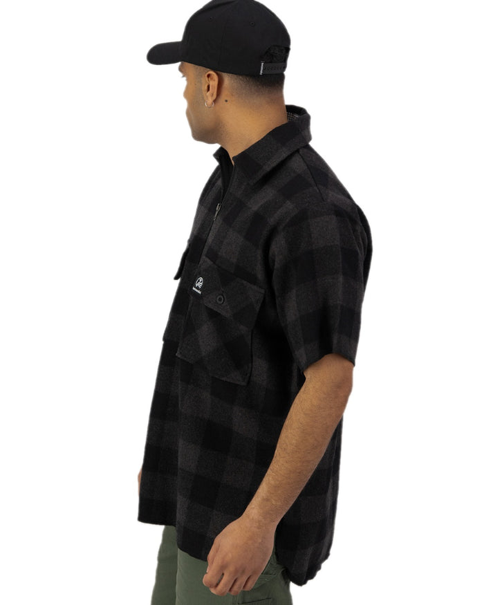 Grey Black Check Coloured Swanndri Mens Henderson Wool Jacket on white background #colour_grey-black-check