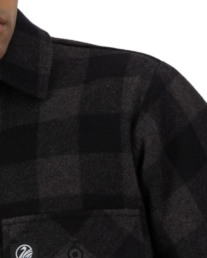Grey Black Check Coloured Swanndri Mens Henderson Wool Jacket on white background #colour_grey-black-check