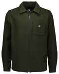Dark Olive Coloured Swanndri Mens Northgate Wool Shacket on white background #colour_dark-olive