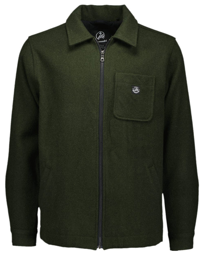 Dark Olive Coloured Swanndri Mens Northgate Wool Shacket on white background #colour_dark-olive