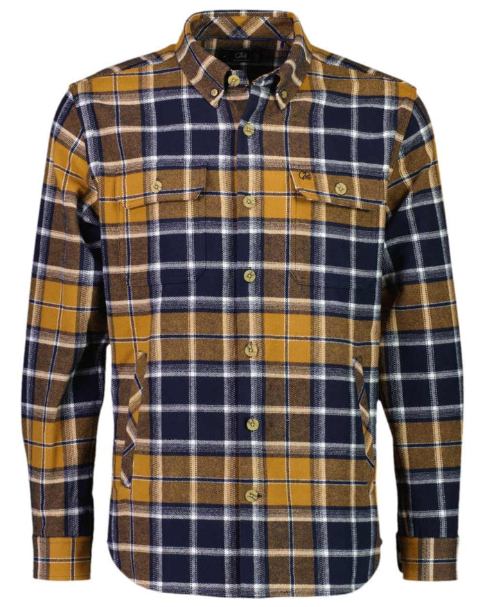 Tan Coloured Swanndri Mens Pencarrow Long Sleeved Shacket on white background #colour_tan