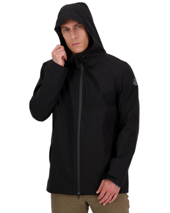 Black Coloured Swanndri Mens Swanson Rain Jacket on white background #colour_black