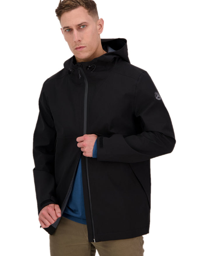 Black Coloured Swanndri Mens Swanson Rain Jacket on white background #colour_black