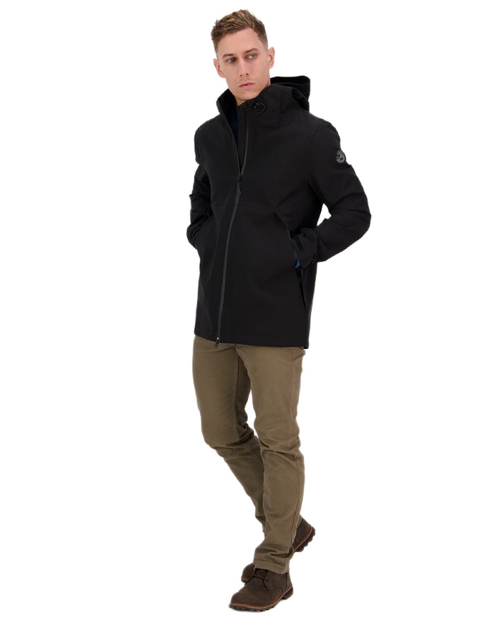 Black Coloured Swanndri Mens Swanson Rain Jacket on white background #colour_black