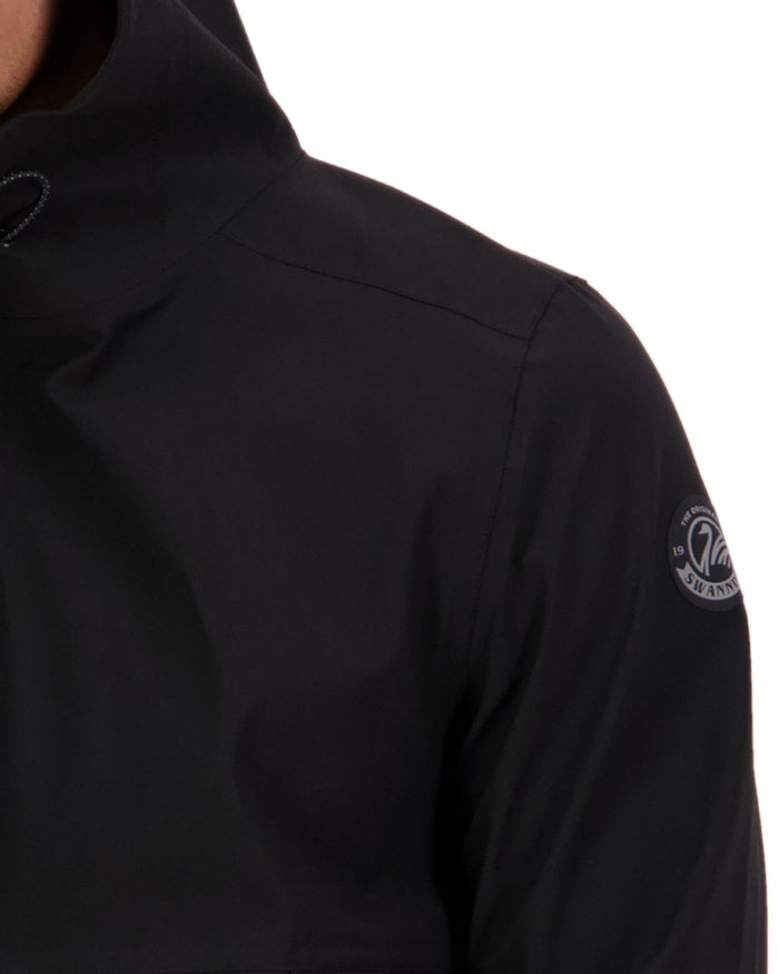 Black Coloured Swanndri Mens Swanson Rain Jacket on white background #colour_black