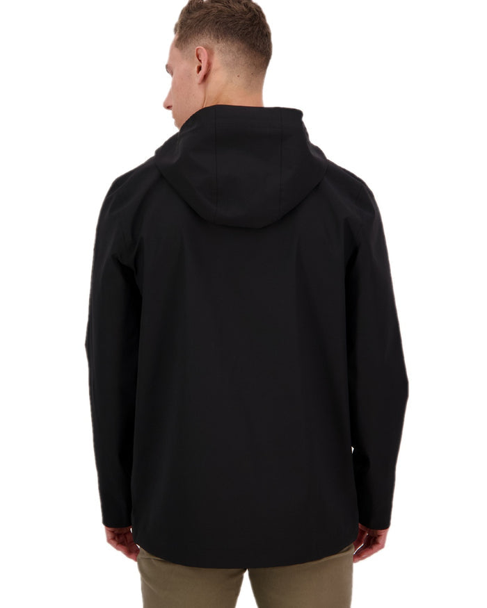 Black Coloured Swanndri Mens Swanson Rain Jacket on white background #colour_black
