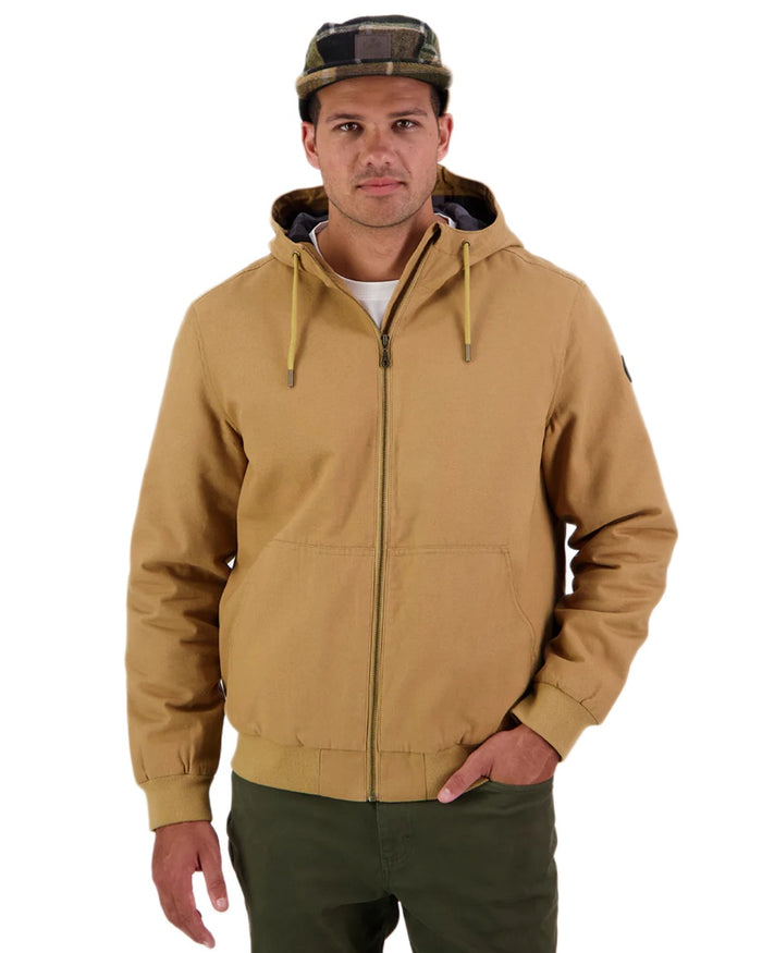 Cashew coloured Swanndri Mens Whitlow V2 Canvas Hoodie on white background #colour_cashew