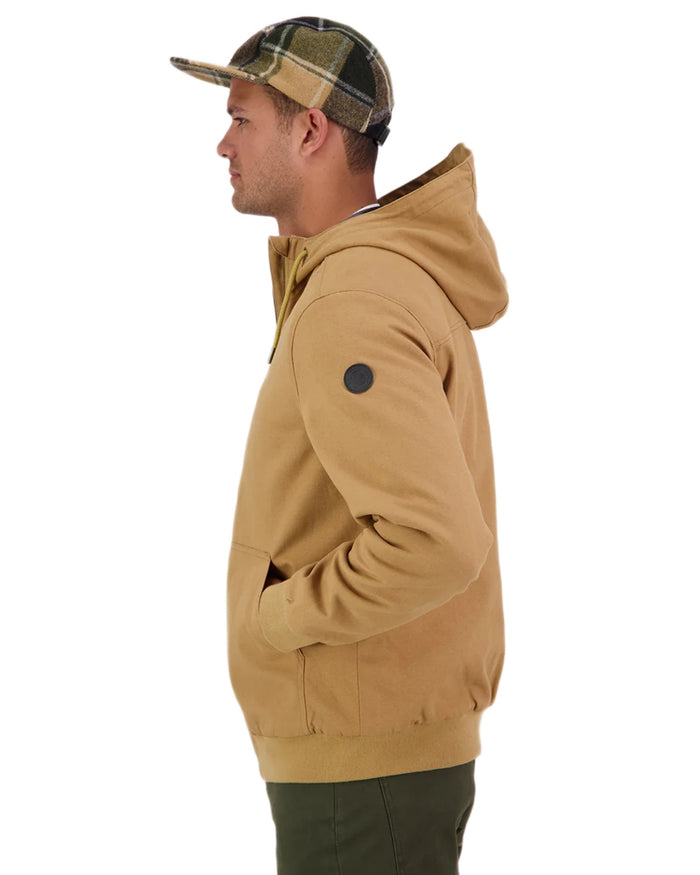 Cashew coloured Swanndri Mens Whitlow V2 Canvas Hoodie on white background #colour_cashew