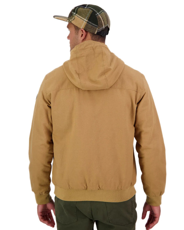 Cashew coloured Swanndri Mens Whitlow V2 Canvas Hoodie on white background #colour_cashew