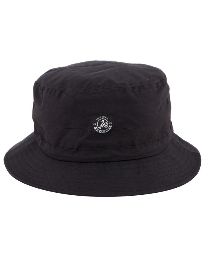 Black Coloured Swanndri Murrays Bay V2 Bucket Hat on white background #colour_black