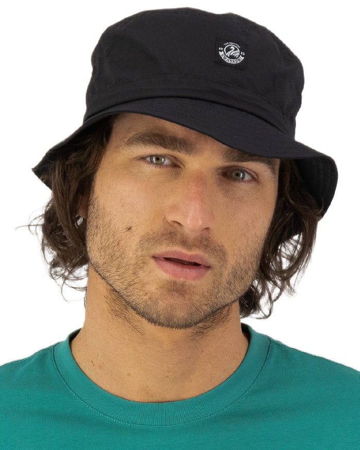 Black Coloured Swanndri Murrays Bay V2 Bucket Hat on white background #colour_black