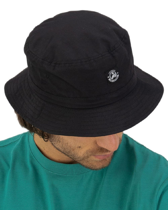 Black Coloured Swanndri Murrays Bay V2 Bucket Hat on white background #colour_black