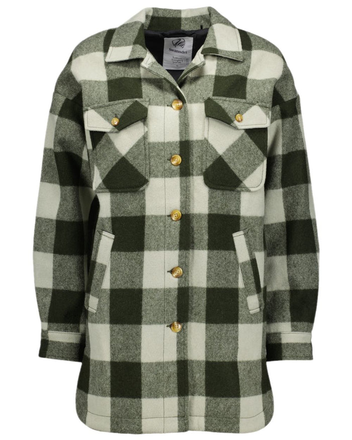Limestone Check Coloured Swanndri Womens Anchorage Longline Jacket on white background #colour_limestone-check
