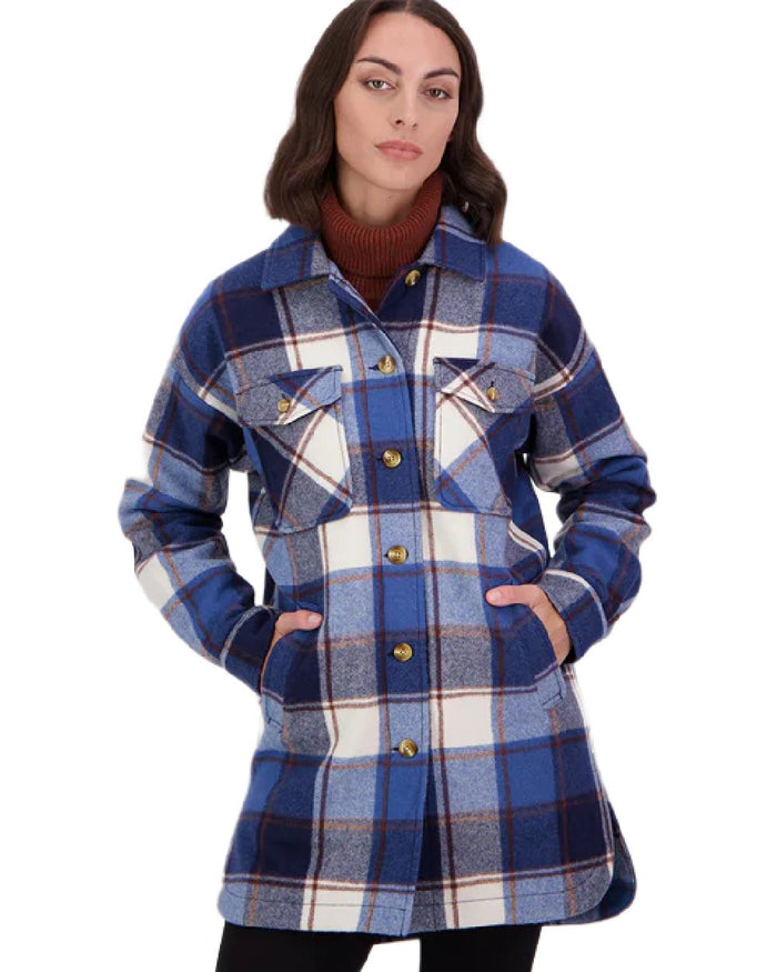 Fitzroy Check Coloured Swanndri Womens Anchorage Longline Jacket on white background #colour_fitzroy-check
