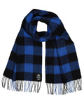 Blue Black Check Coloured Swanndri Wool Scarfie on white background #colour_blue-black-check