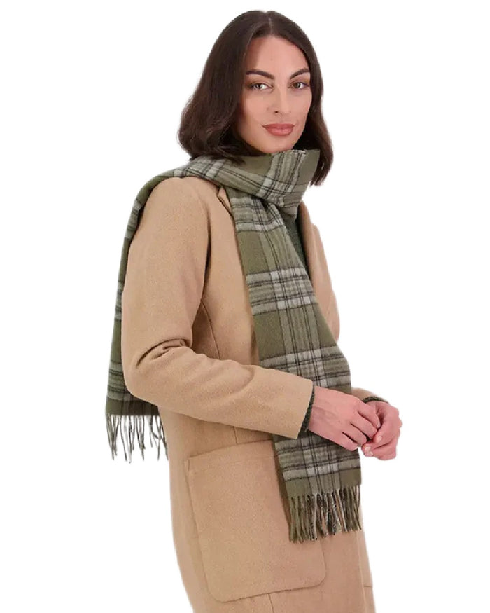 Lt Woodlands Check Coloured Swanndri Wool Scarfie on white background #colour_lt-woodlands-check