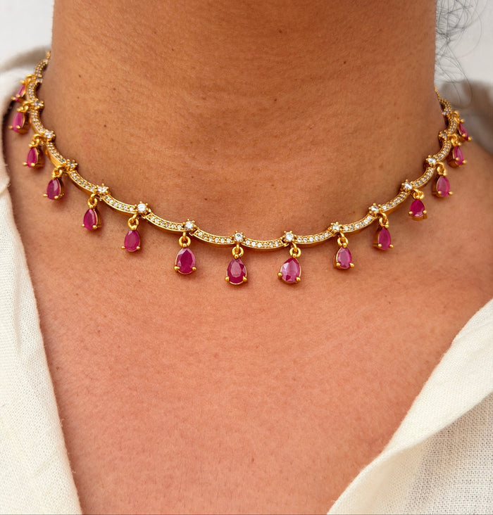 Tear Drop Stone Choker Necklace Set A101