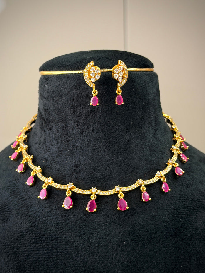 Tear Drop Stone Choker Necklace Set A101