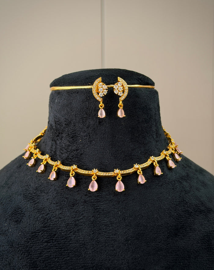 Tear Drop Stone Choker Necklace Set A101