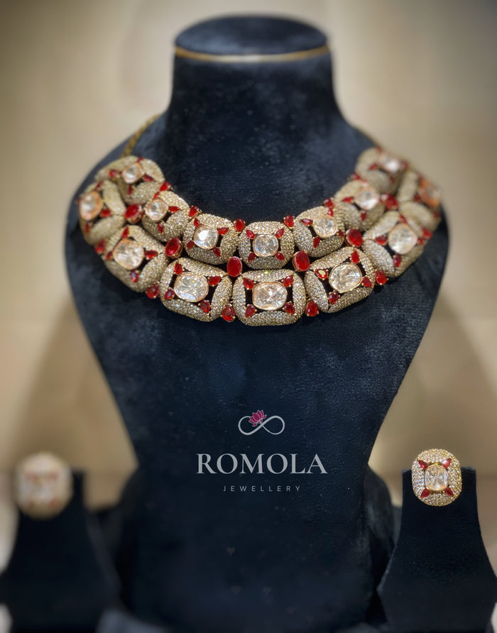 The Maharani’s Treasure: Ruby & Diamond Grandeur Choker Necklace Set