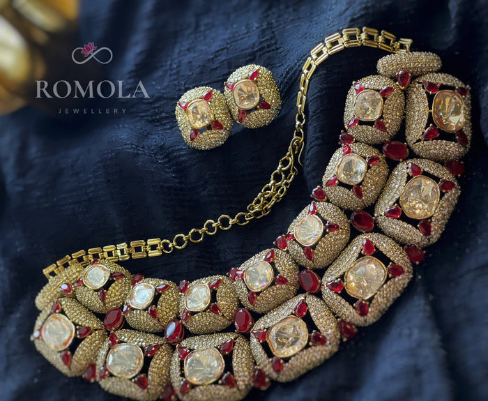 The Maharani’s Treasure: Ruby & Diamond Grandeur Choker Necklace Set