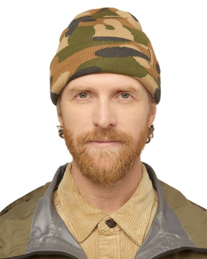 Camo coloured Tilley Camo Beanie on white background #colour_camo