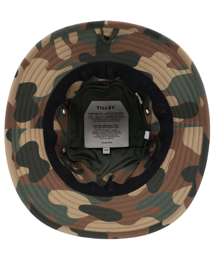 Camo coloured Tilley Camo Logo Technical T1 Bucket Hat on white background #colour_camo