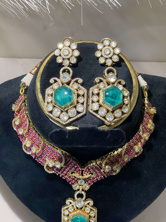 Turquoise-Emerald Choker Necklace Set