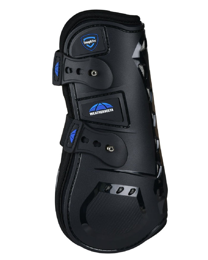 Black Coloured WeatherBeeta Tough-Tec Essential Open Front Boots on white background #colour_black