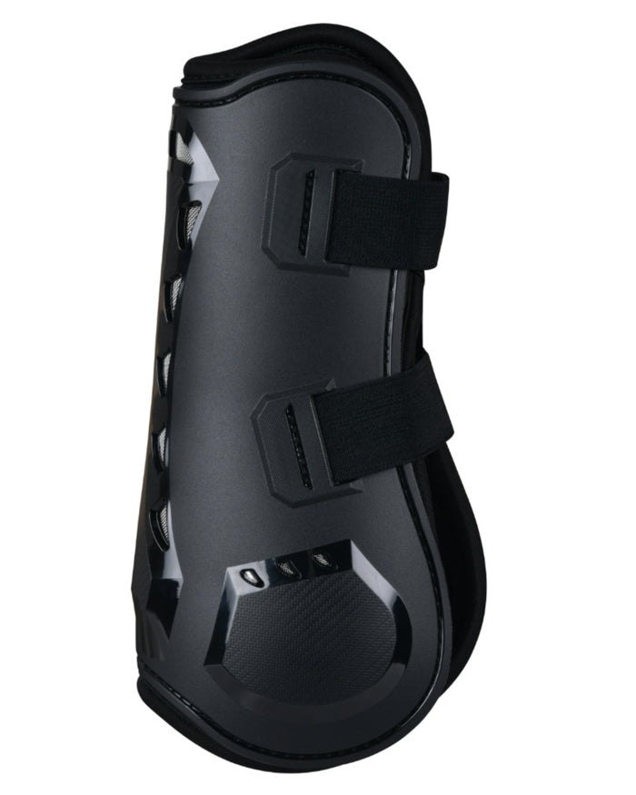 Black Coloured WeatherBeeta Tough-Tec Essential Open Front Boots on white background #colour_black