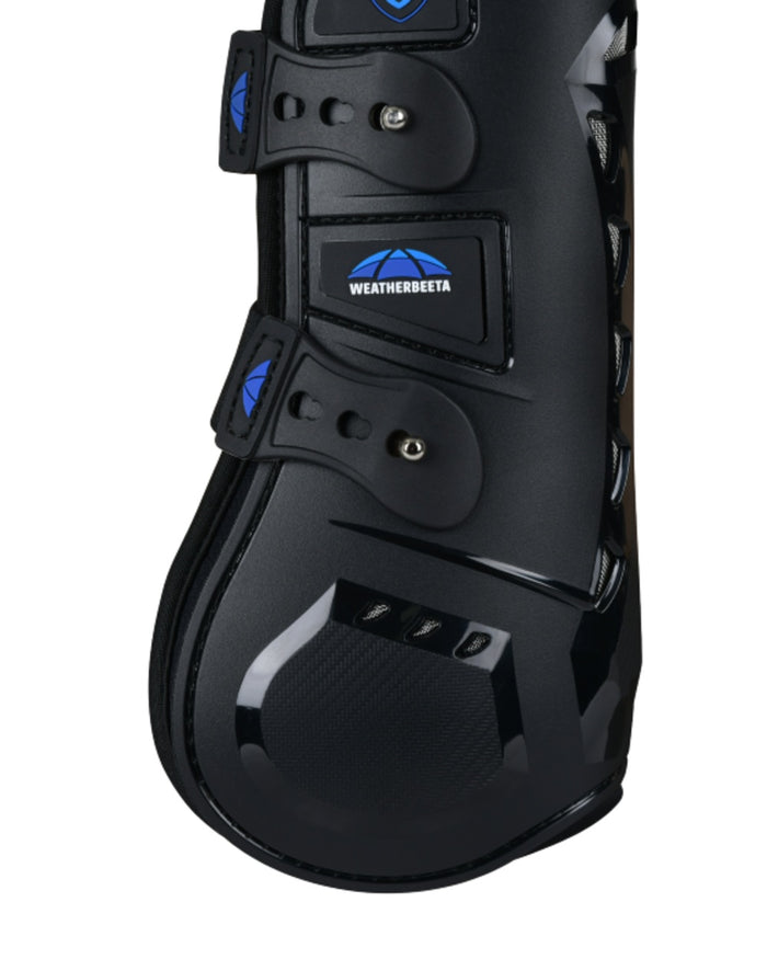 Black Coloured WeatherBeeta Tough-Tec Essential Open Front Boots on white background #colour_black