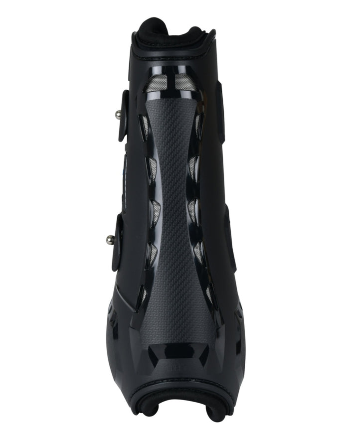 Black Coloured WeatherBeeta Tough-Tec Essential Open Front Boots on white background #colour_black