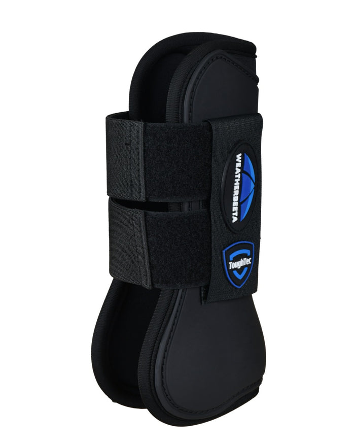 Black Coloured WeatherBeeta Tough-Tec Prime Open Front Boots on white background #colour_black