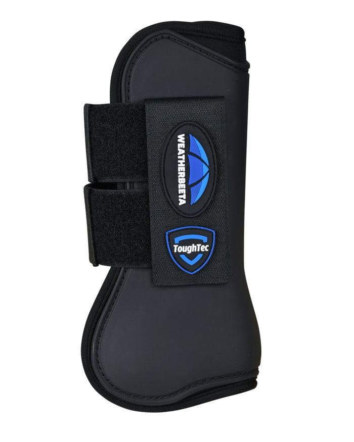 Black Coloured WeatherBeeta Tough-Tec Prime Open Front Boots on white background #colour_black