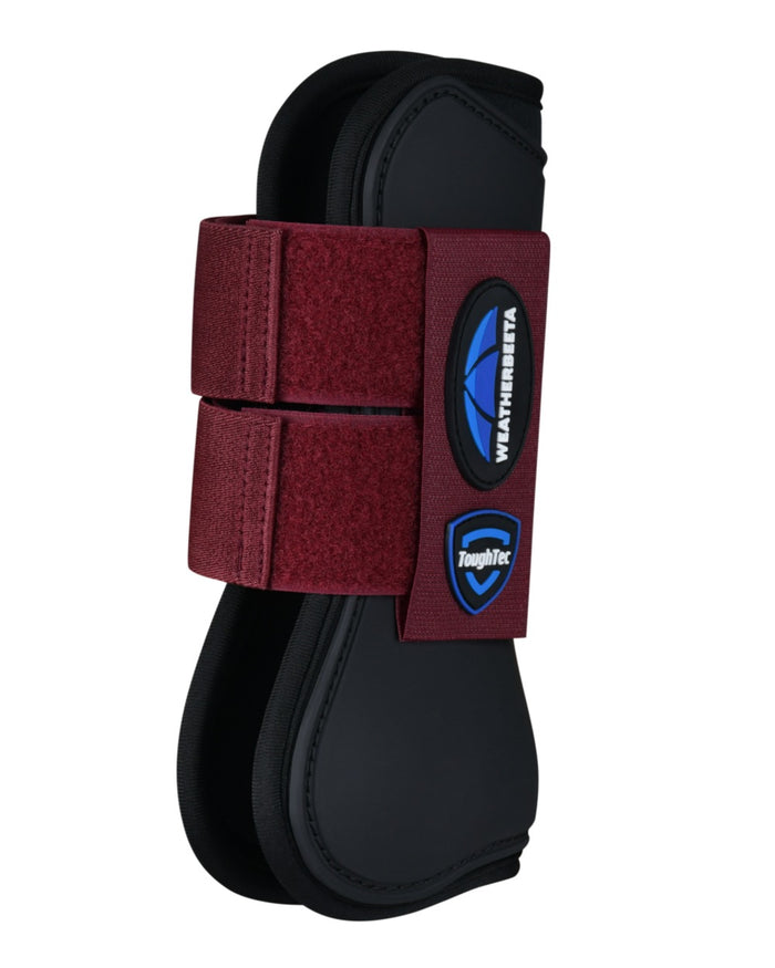 Black Burgundy Coloured WeatherBeeta Tough-Tec Prime Open Front Boots on white background #colour_black-burgundy