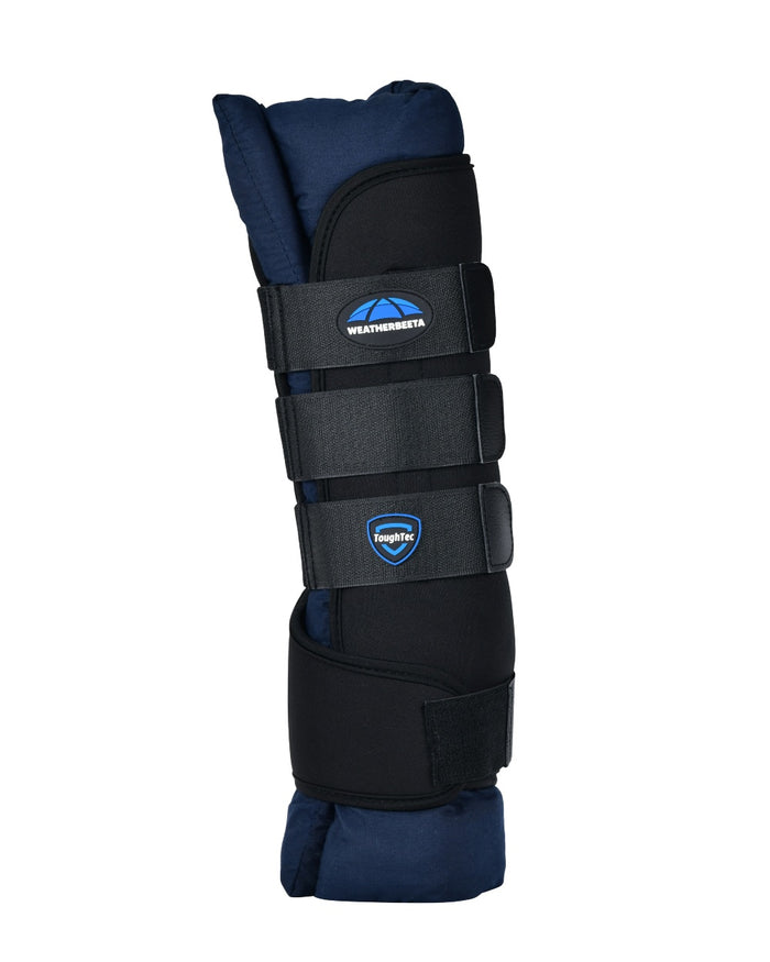Black Navy Coloured WeatherBeeta Tough-Tec Stable Boot Wraps on white background #colour_black-navy