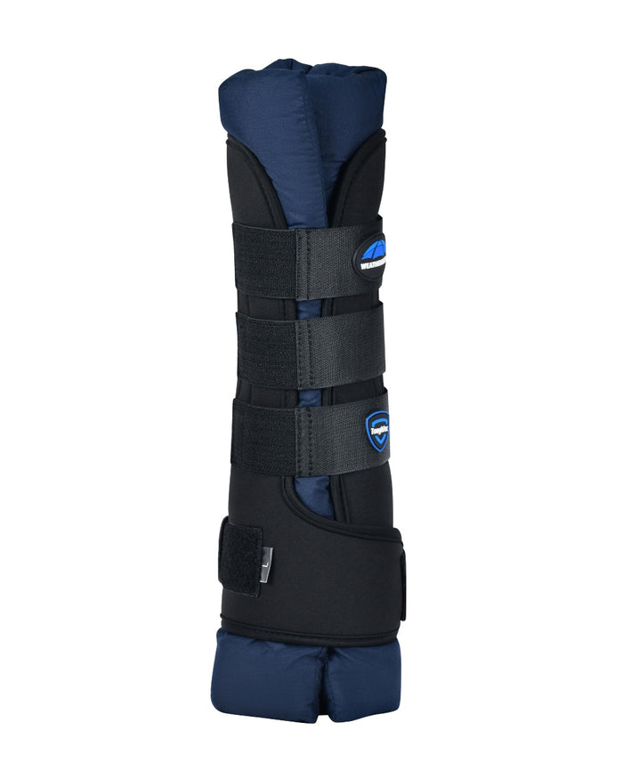 Black Navy Coloured WeatherBeeta Tough-Tec Stable Boot Wraps on white background #colour_black-navy