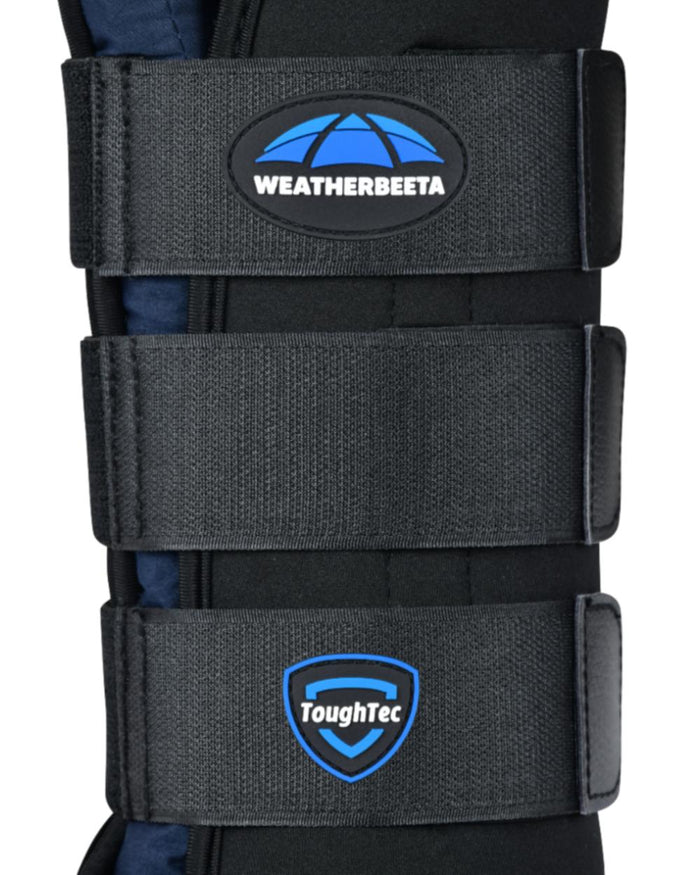 Black Navy Coloured WeatherBeeta Tough-Tec Stable Boot Wraps on white background #colour_black-navy