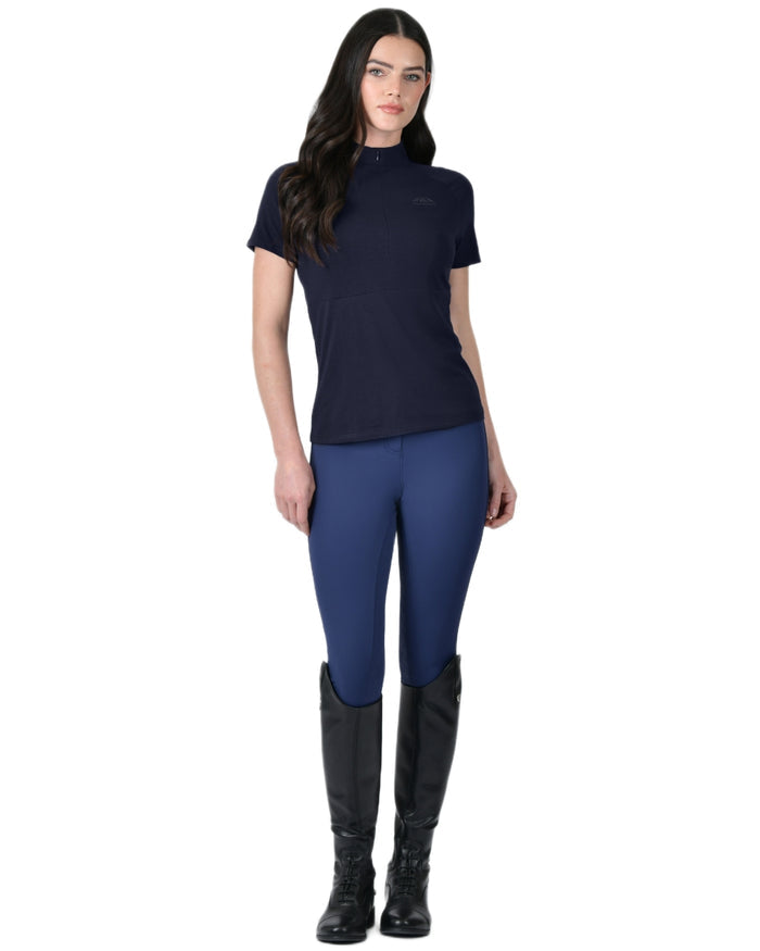Navy coloured WeatherBeeta Womens Bamboo Short Sleeve Performance Base Layer on white background #colour_navy
