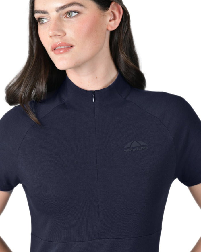 Navy coloured WeatherBeeta Womens Bamboo Short Sleeve Performance Base Layer on white background #colour_navy